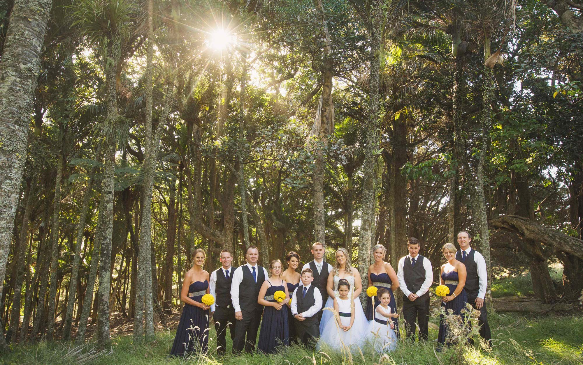 Bridal-party-in-forest-setting